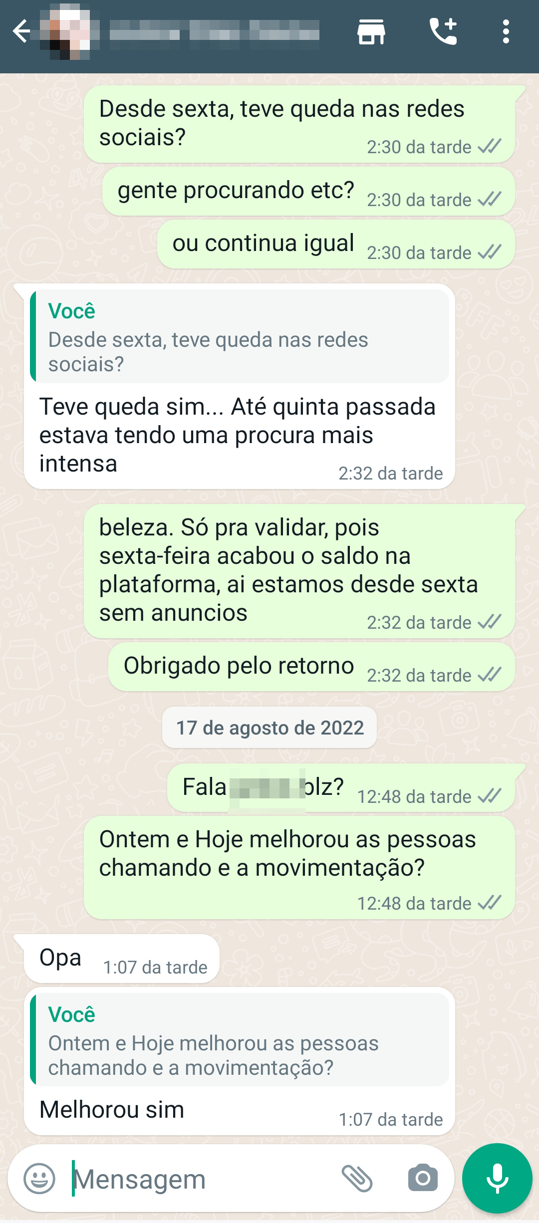 Captura de depoimento de cliente pelo WhatsApp, 1