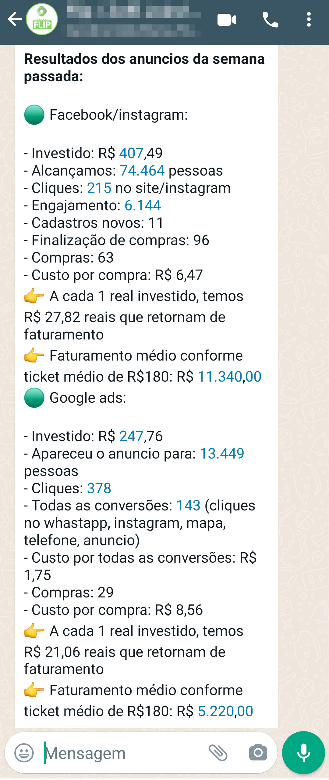Resultado de campanha compartilhado por cliente